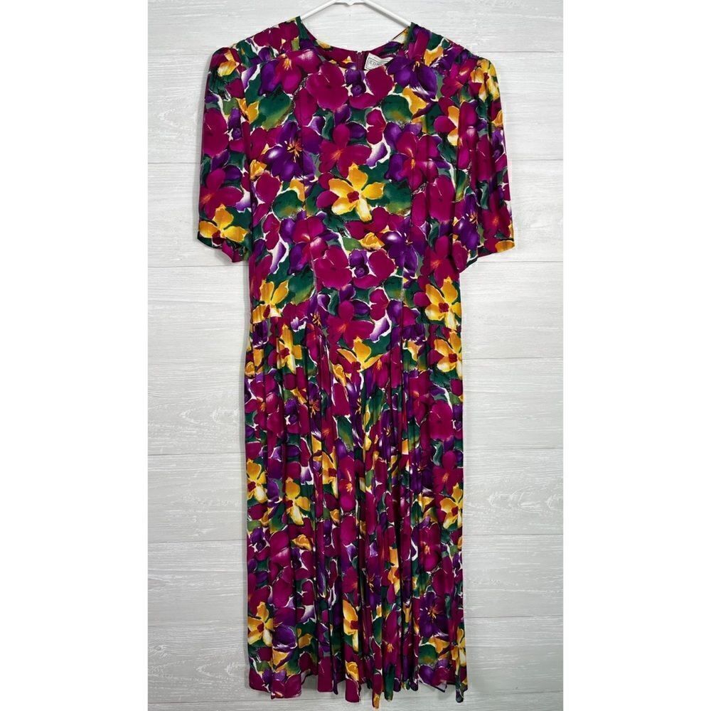 Vintage 80s Melanie Drucker Floral Midi Dress